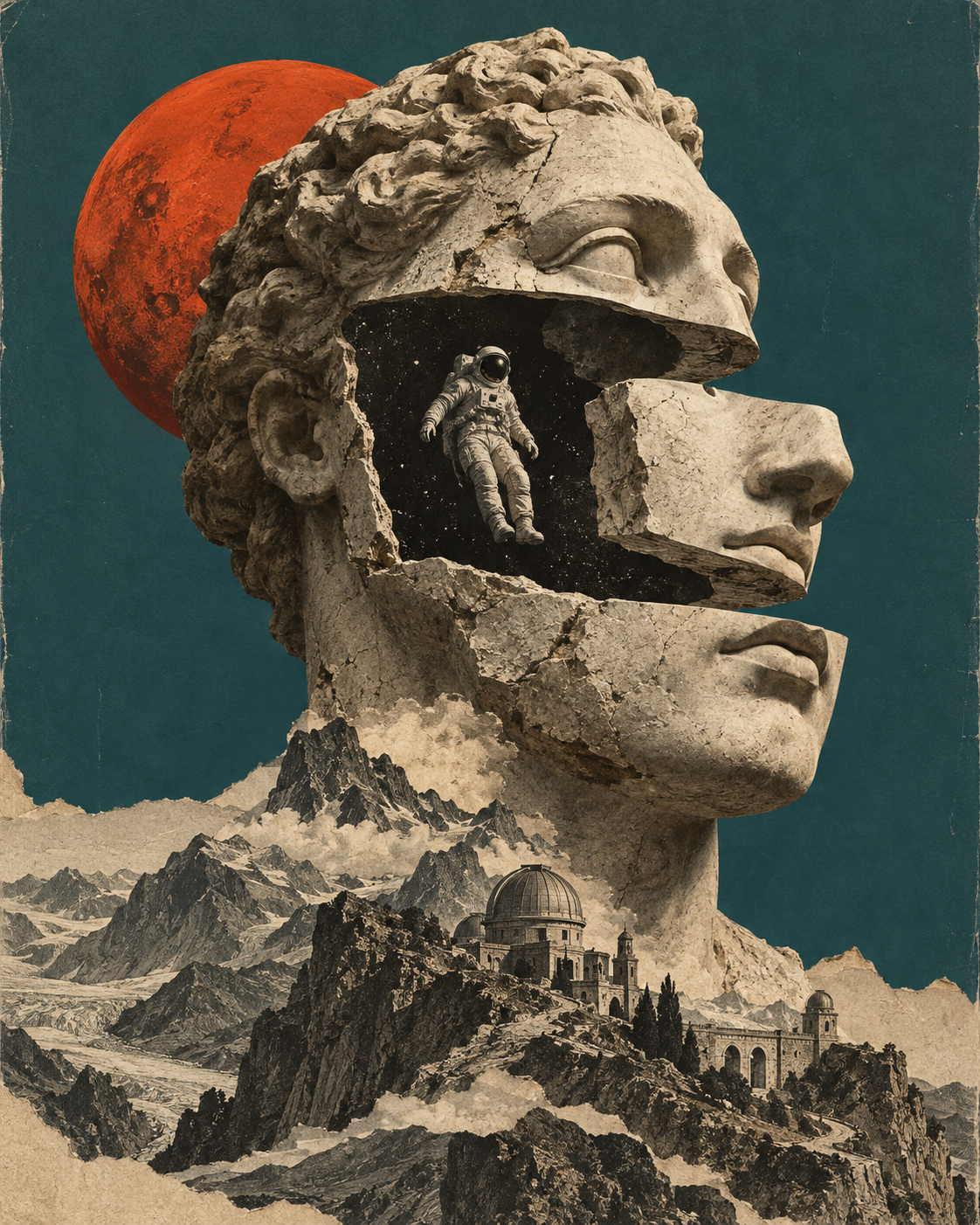 Astronaut in a Fragmented Marble Bust