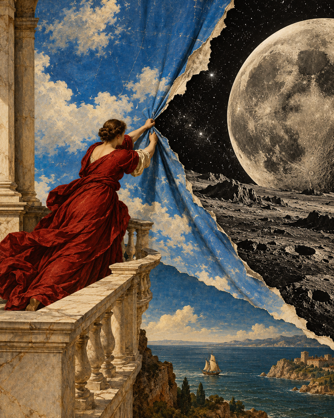 Renaissance Figure Pulls Open the Sky